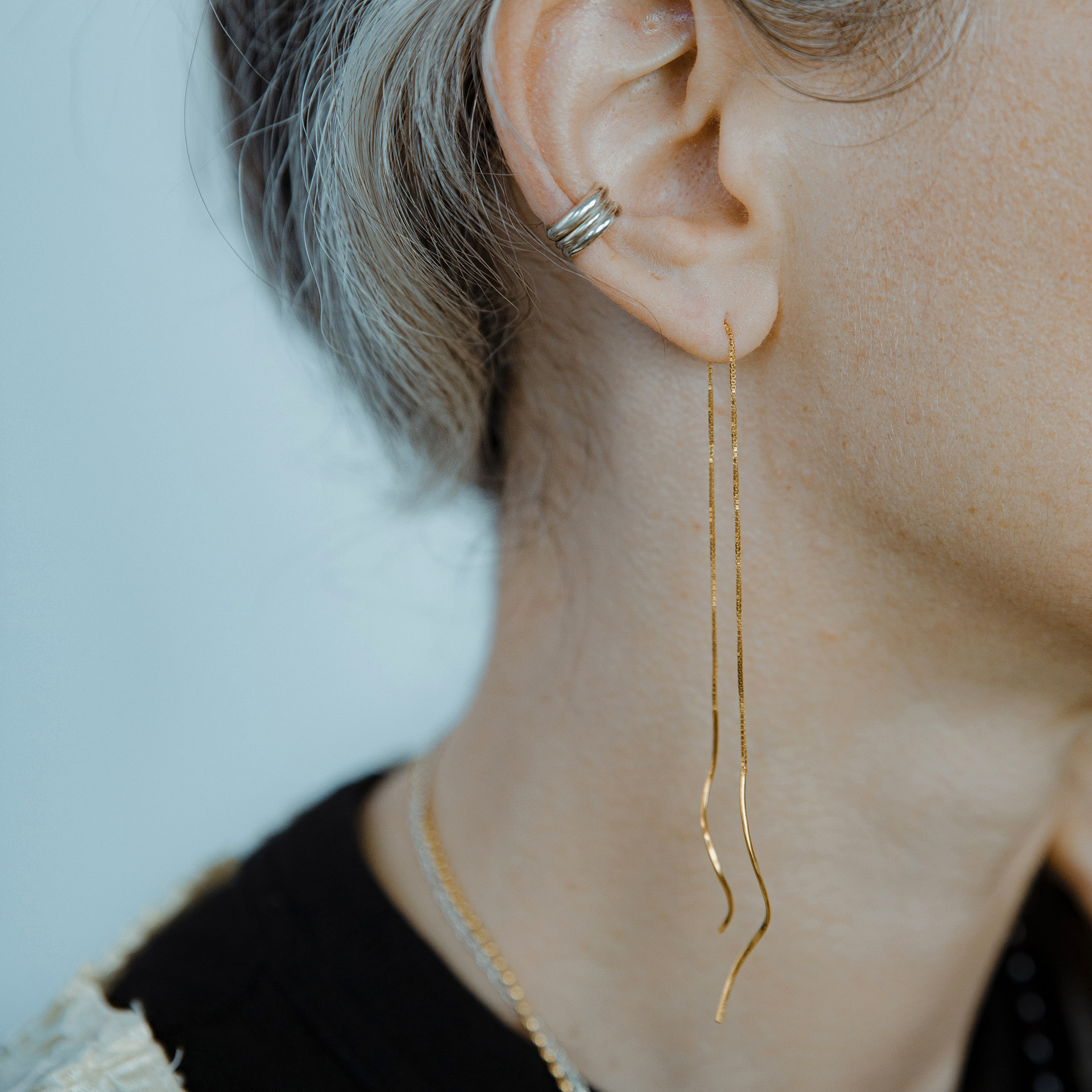 Tamanori earrings chains gold plated silver.