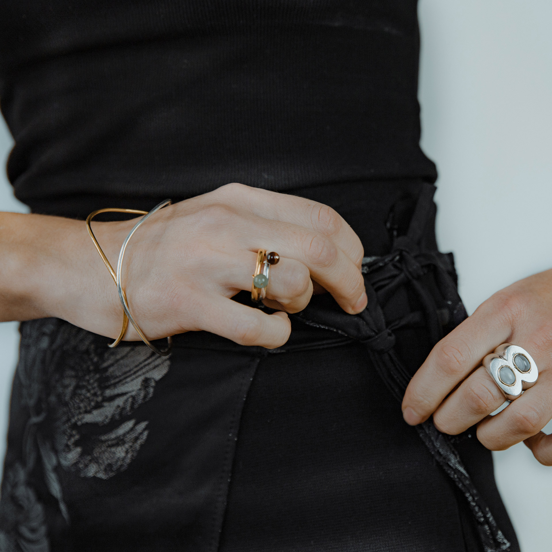 BoroBoro minimalist gold plated ring with movable aventurine bead.